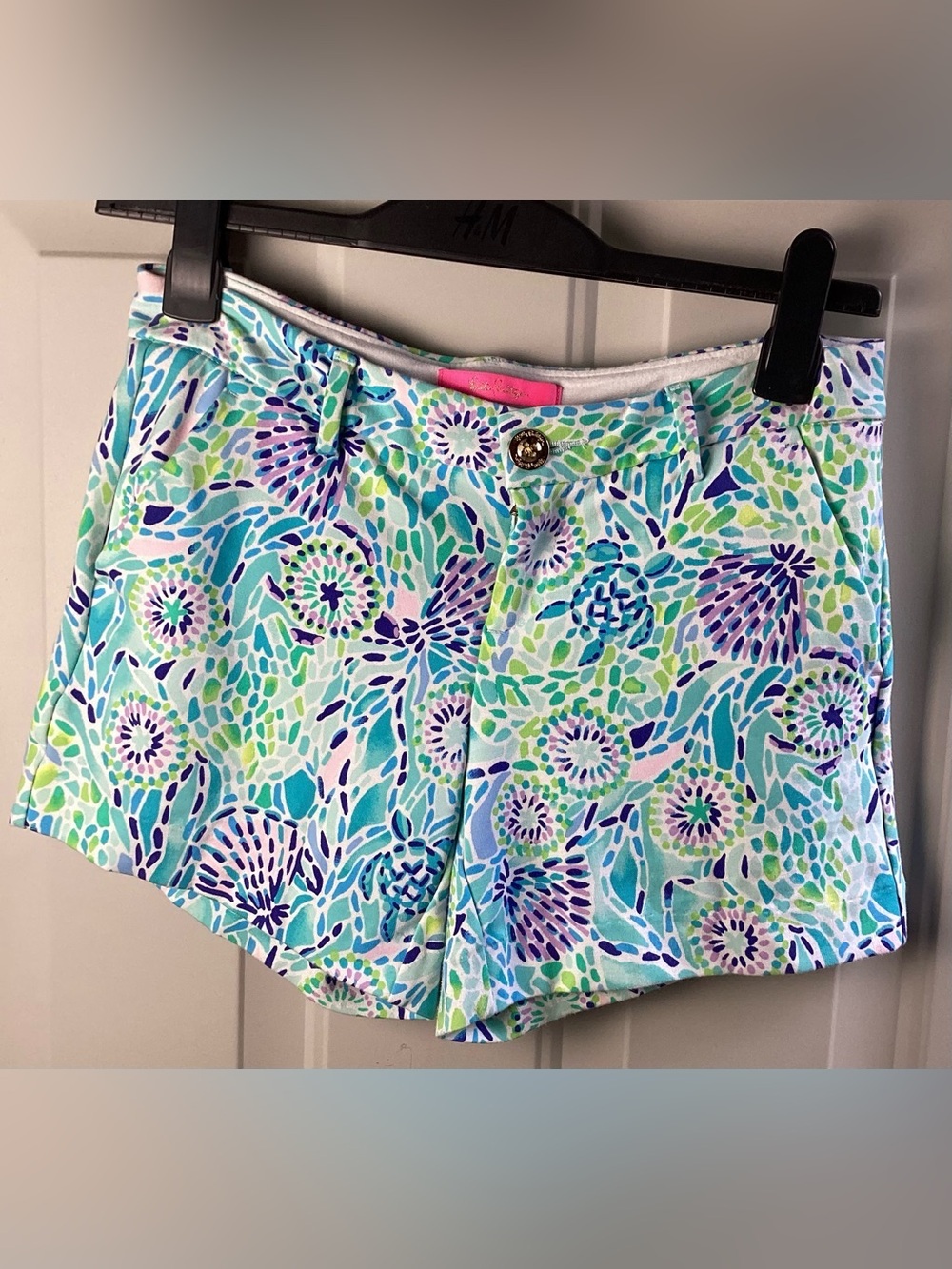 Lilly Pulitzer Aqua, Teal & Purple Printed High-Waist Shorts